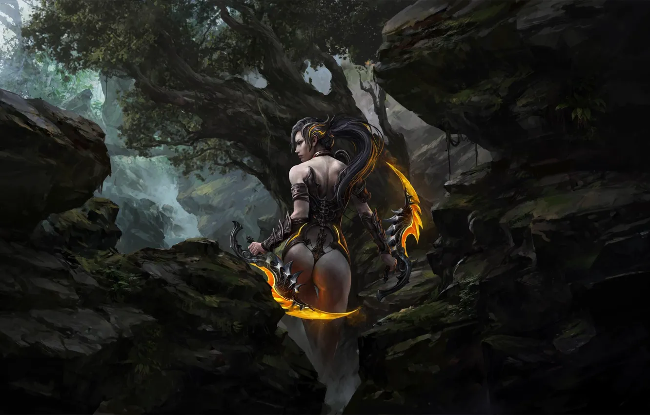 Photo wallpaper girl, fantasy, forest, art, Concept Art, Russell Dongjun Lu, by Russell Dongjun Lu