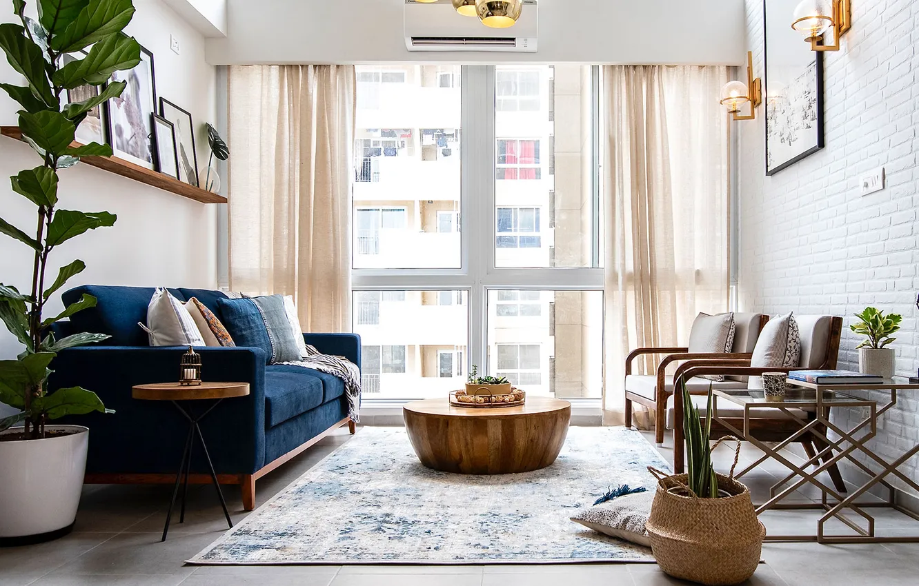 Photo wallpaper style, room, interior, sofa, living room, modern bohemian interior, design, chair