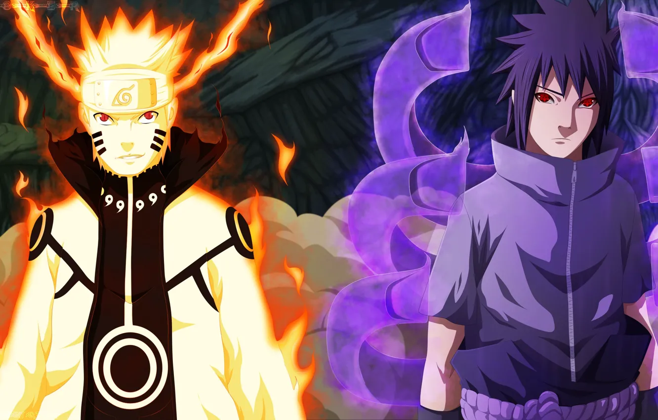 Photo wallpaper Naruto, anime, Uchiha Sasuke, Uzumaki Naruto, susanoo, Sharingan.