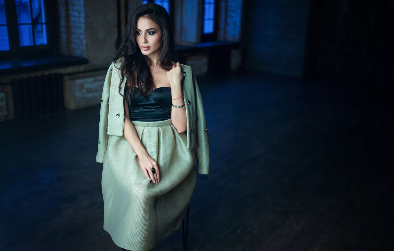 Photo wallpaper girl, dress, blue, view, model, beauty, mane, Gorokhov