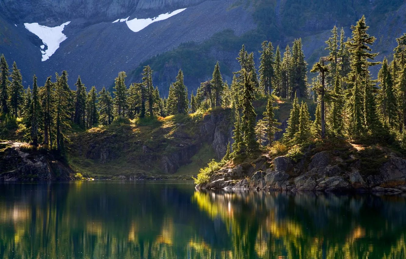 Photo wallpaper trees, mountains, nature, lake, reflection, ate