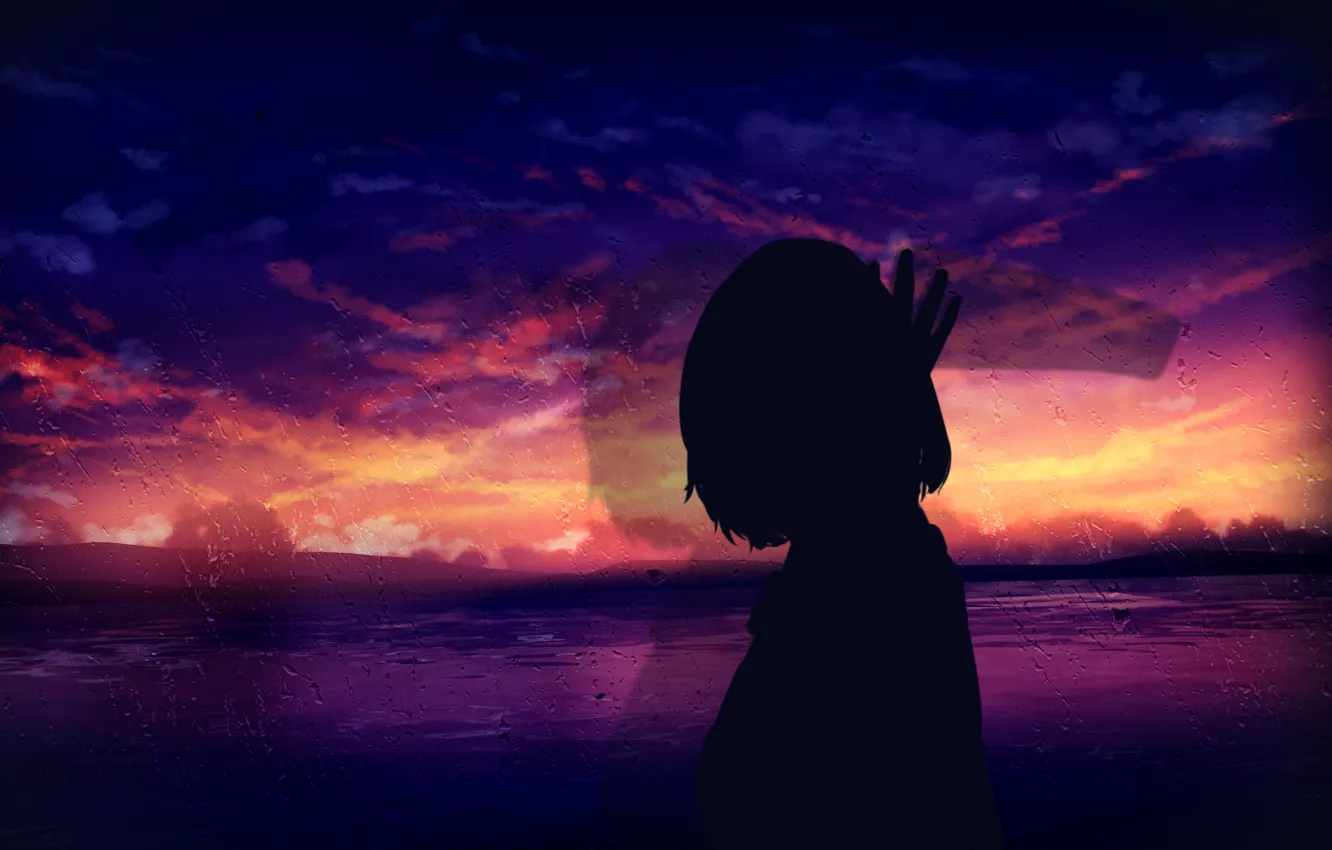 Photo wallpaper sea, the sky, girl, rain, window, by Womo