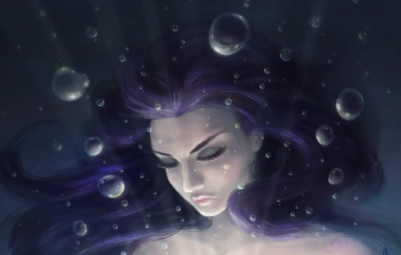 Photo wallpaper girl, bubbles, art, under water