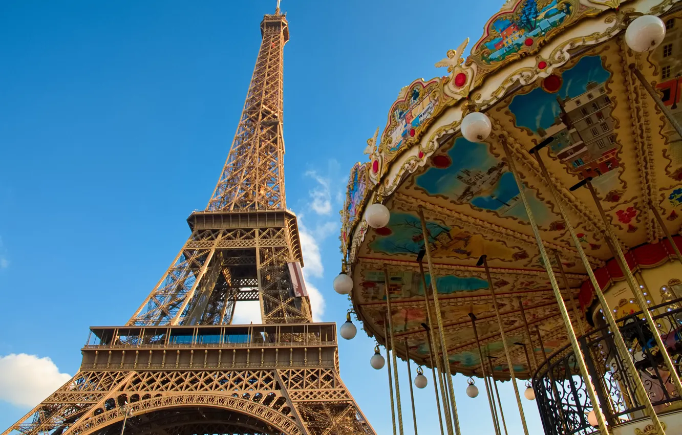 Photo wallpaper the sky, France, Paris, Eiffel tower, carousel, Paris, France, Eiffel Tower