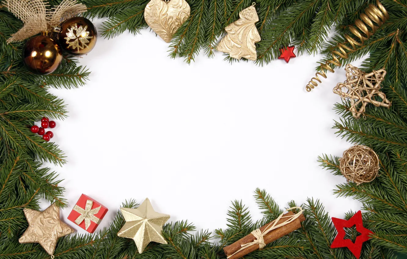 Photo wallpaper branches, tree, cinnamon, stars, Christmas decorations