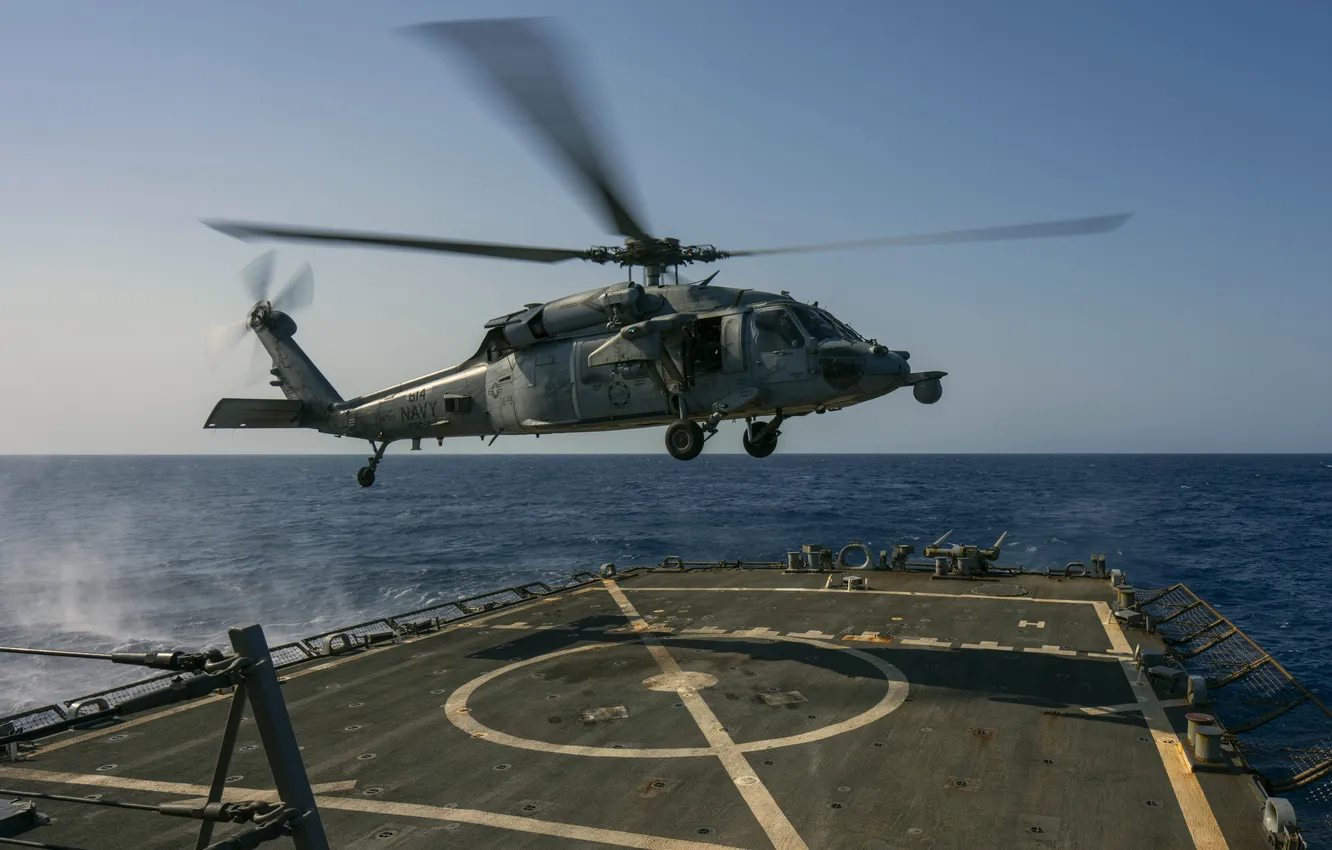 Photo wallpaper destroyer, USS Laboon, helicopter reception