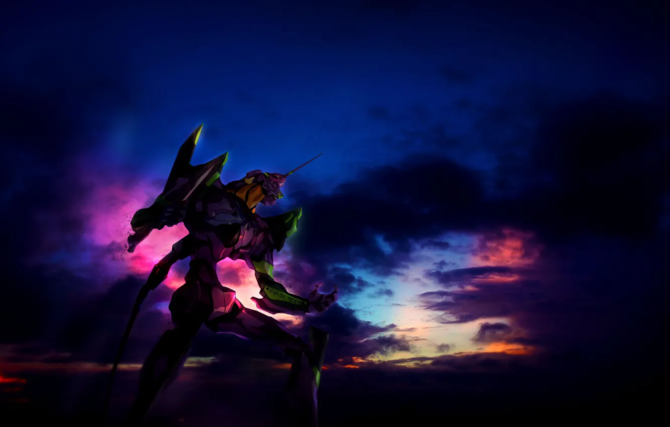 Photo wallpaper the sky, clouds, robot, giant, Evangelion, Evangelion