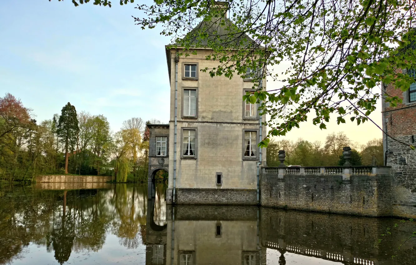Photo wallpaper house, landscape, style, beautiful, old, lake, Belgium, castle