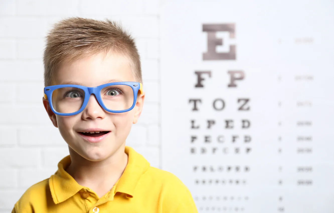 Photo wallpaper view, child, glasses, visual examination