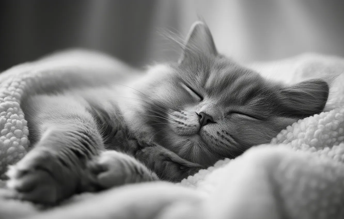 Photo wallpaper cat, cat, pose, grey, sleep, sleeping, bed, lies