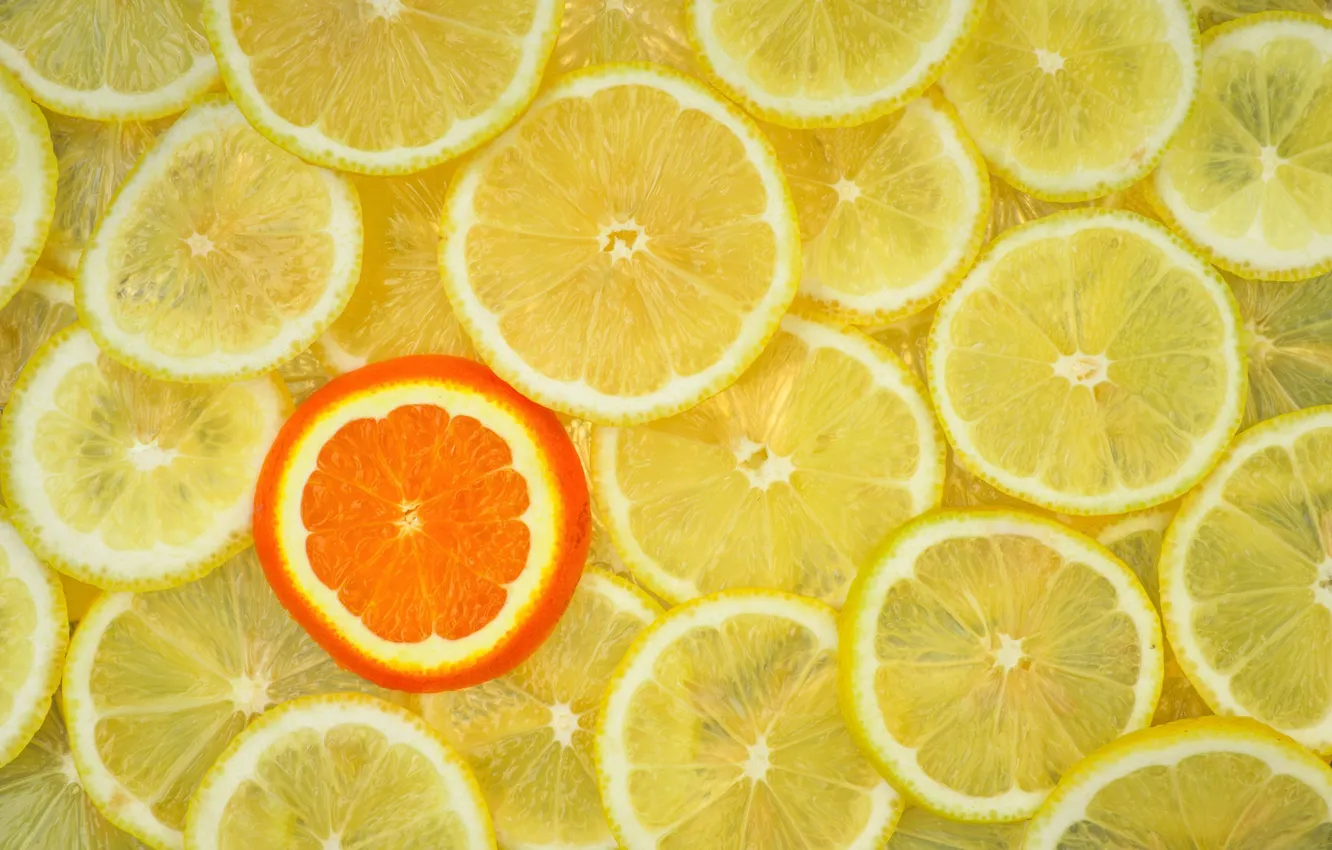 Photo wallpaper macro, lemon, orange, citrus