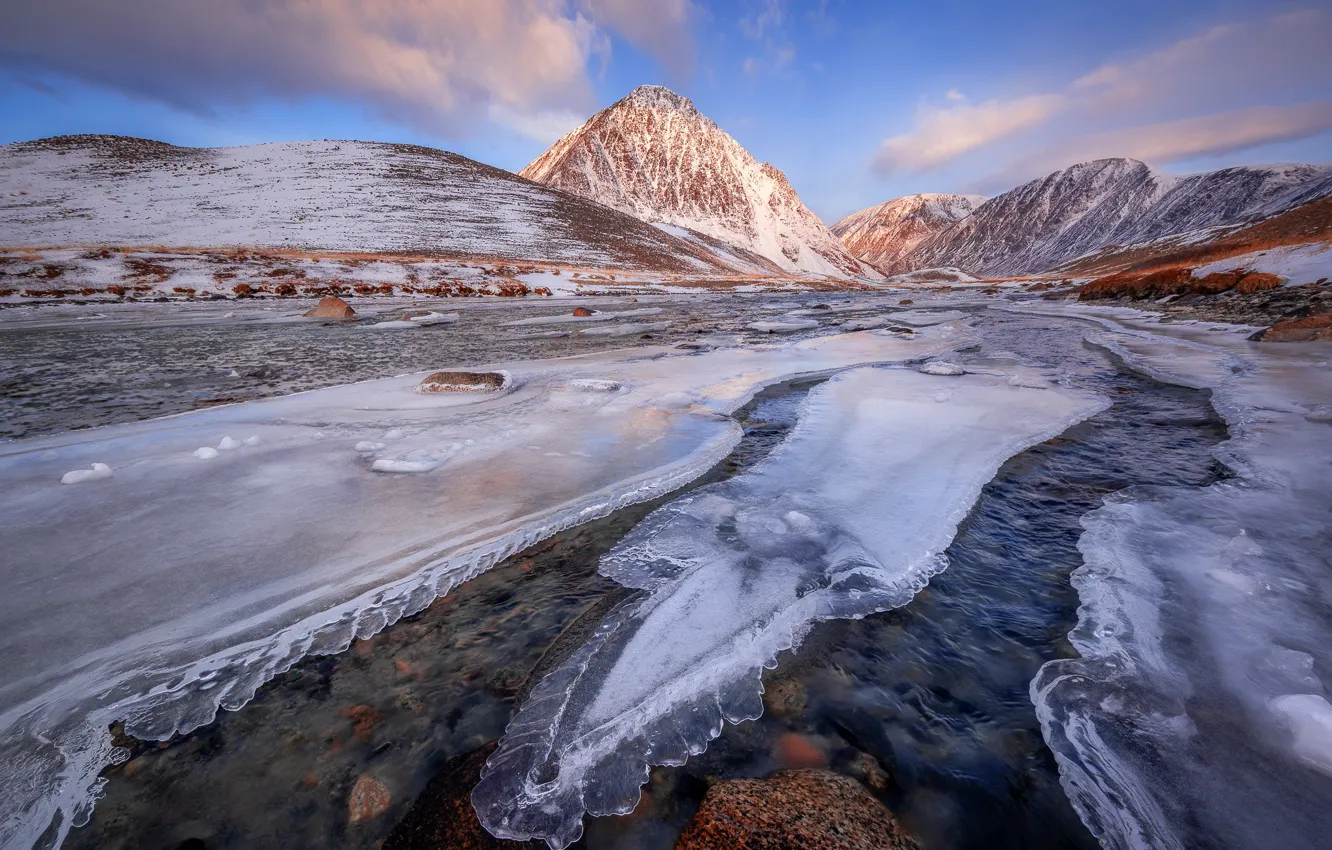Photo wallpaper ice, river, Mongolia