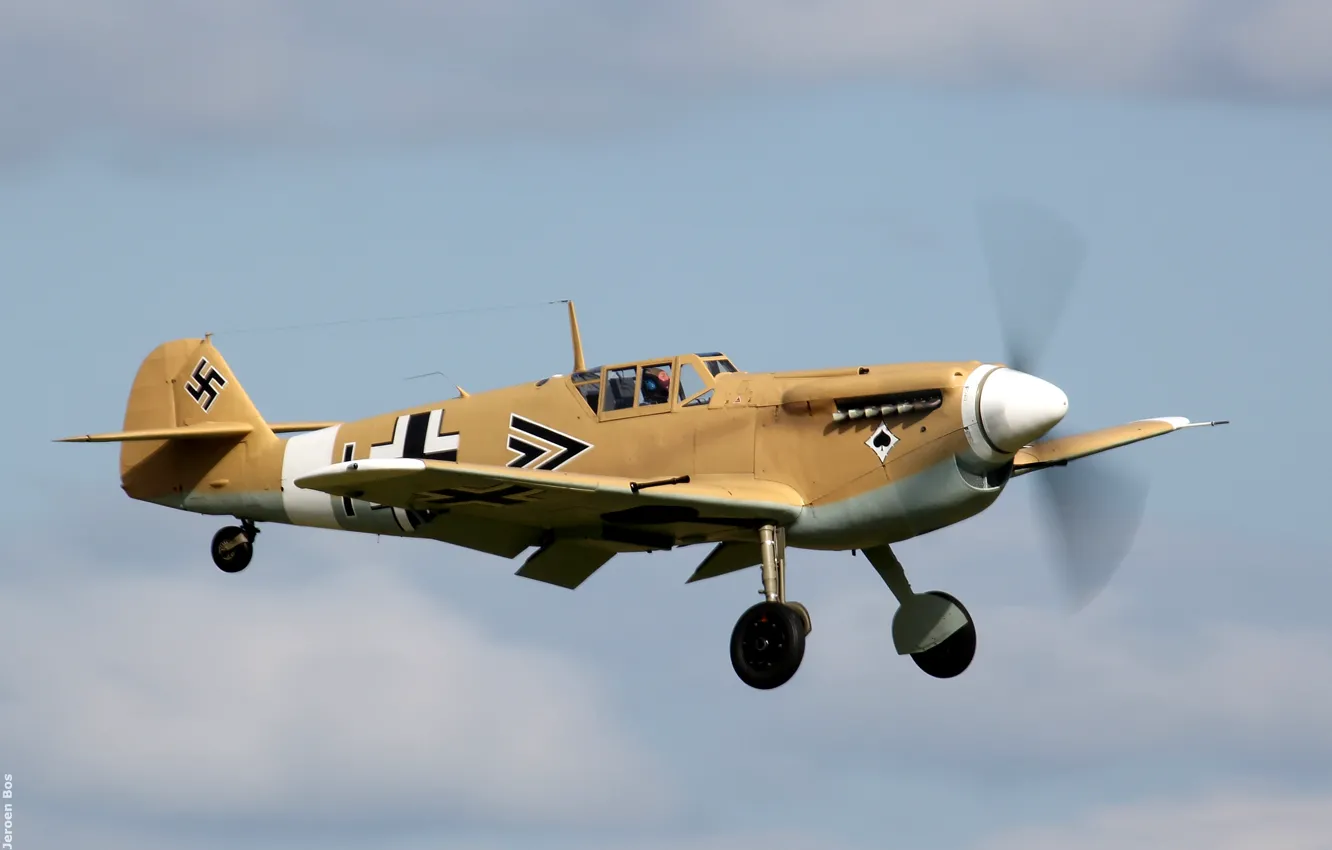 Photo wallpaper the sky, fighter, the plane, German, single-engine, Messerschmitt, Bf-109F