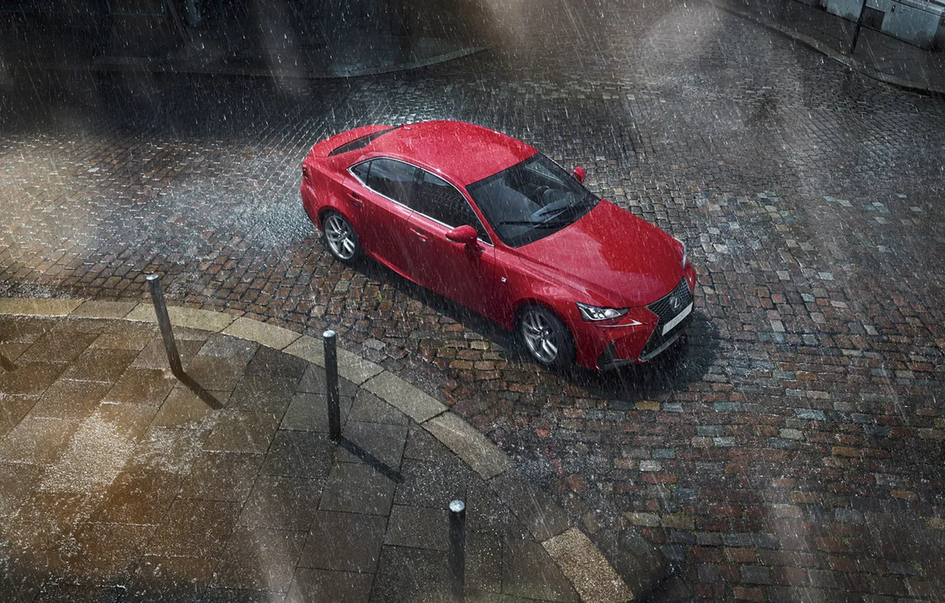 Photo wallpaper red, rain, street, Lexus, Lexus, Red, Rain, SPORT