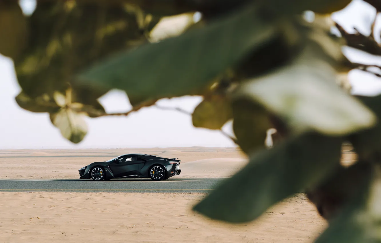 Photo wallpaper sand, leaves, sports car, sportcar