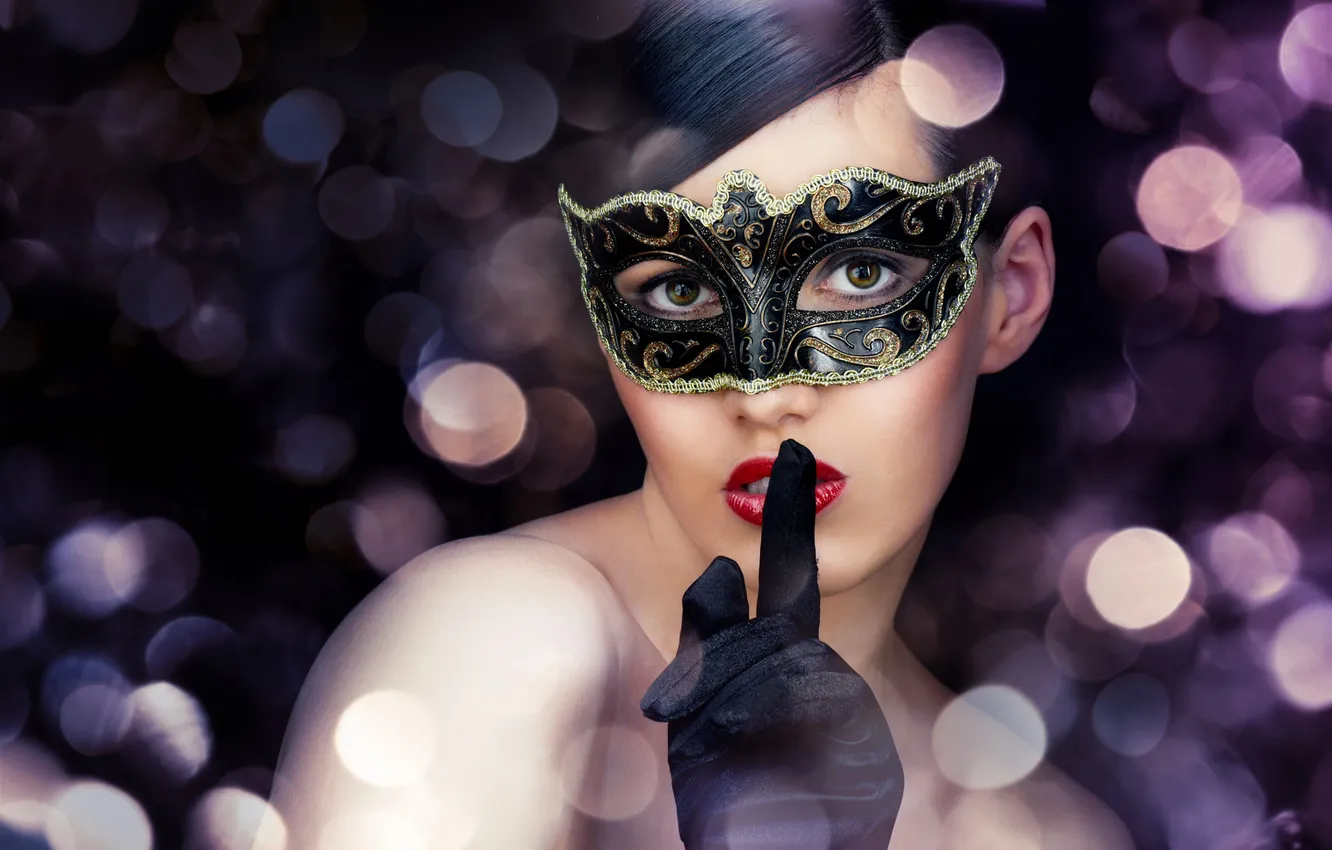 Photo wallpaper eyes, look, photo, makeup, mask, gloves, black, carnival