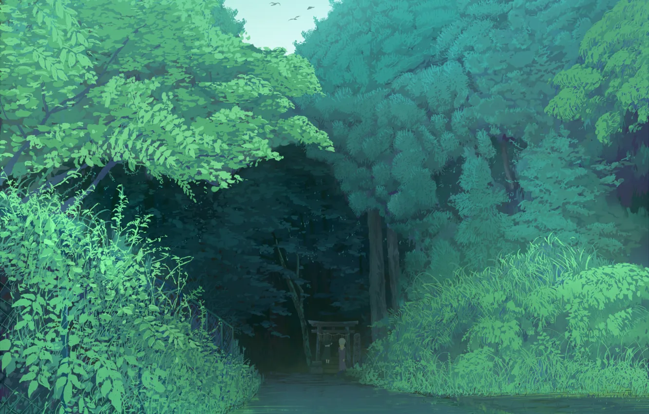 Photo wallpaper track, cap, friend, in the woods, in the distance, maribel hearn, Touhou Project, Project East