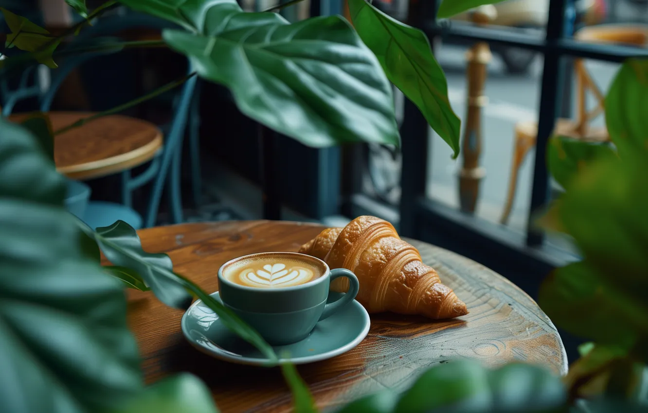 Photo wallpaper coffee, cappuccino, cafe, plants, growing