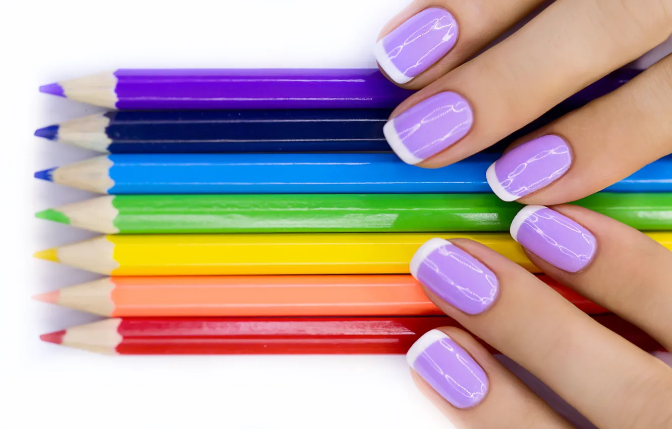 Photo wallpaper woman, fingers, colored pencils