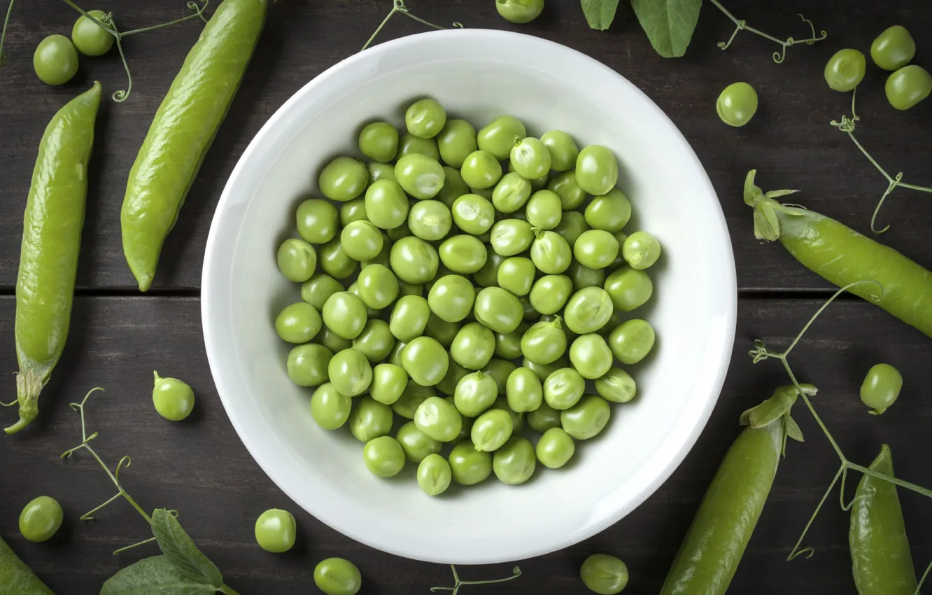 Photo wallpaper peas, bowl, peas, pods