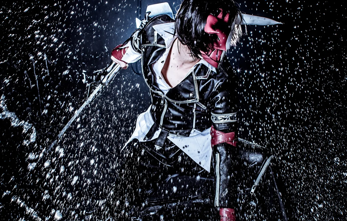 Photo wallpaper drops, squirt, the game, mask, guy, stand, blade, cosplay