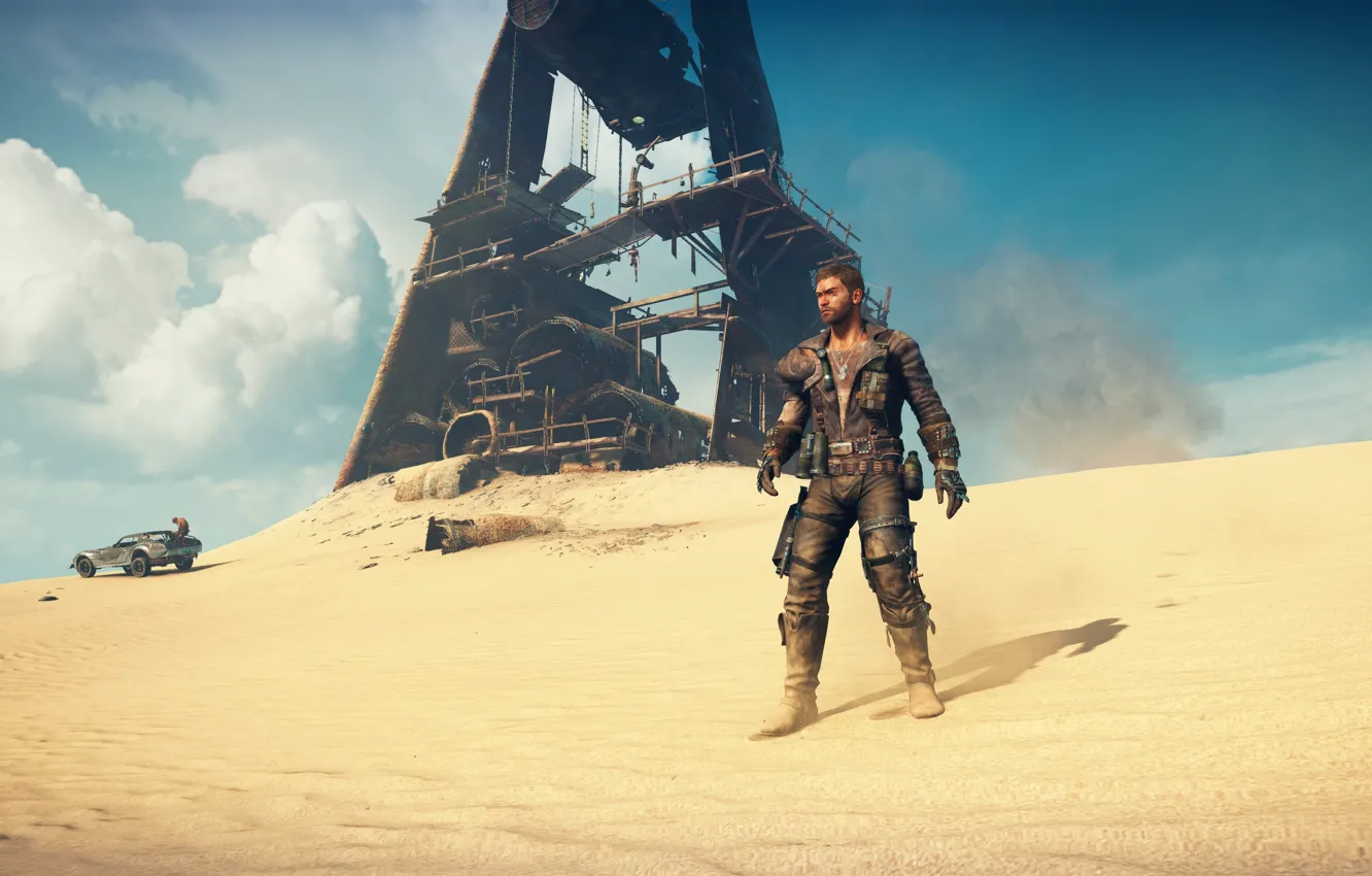 Photo wallpaper car, game, desert, man, sand, Mad Max, suna, sabaku