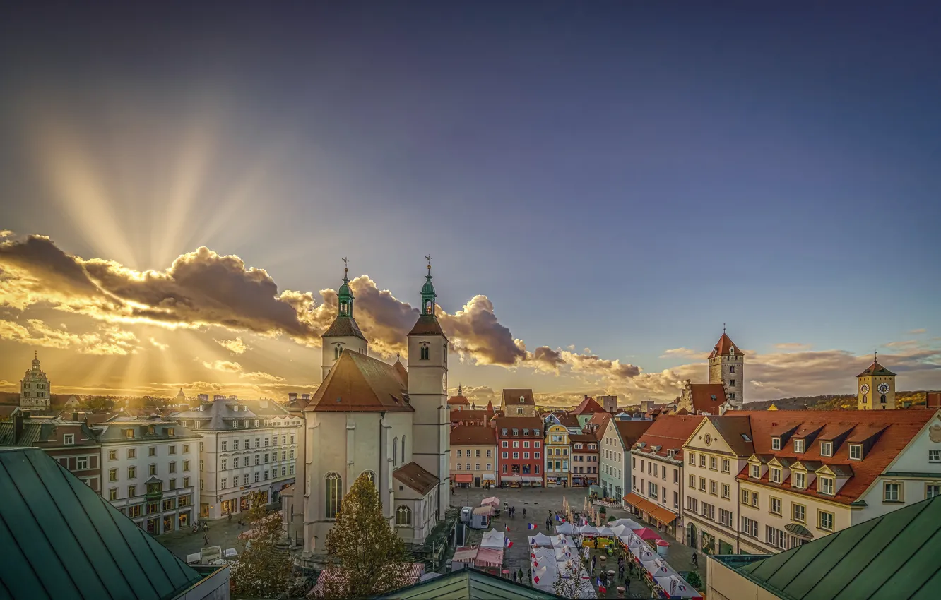 Photo wallpaper rays, building, home, Germany, Bayern, area, Church, Germany
