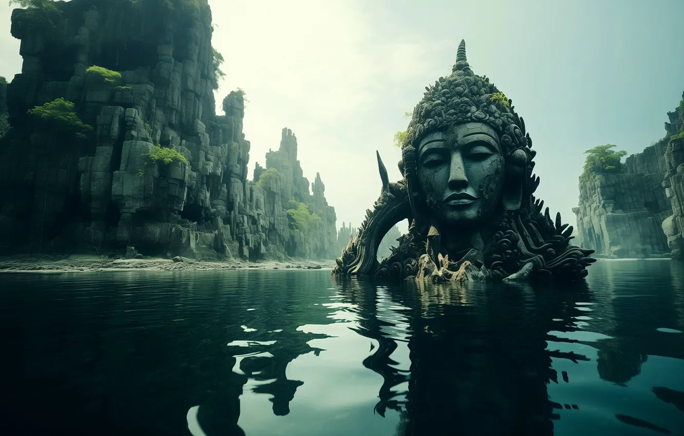 Photo wallpaper fantastic, statue, neural network