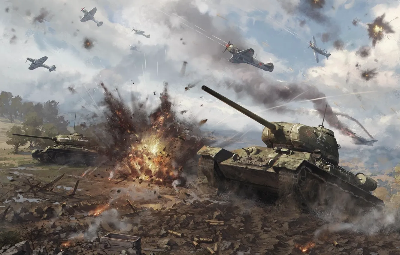 Photo wallpaper the sky, clouds, trees, aviation, the explosion, lights, flame, smoke