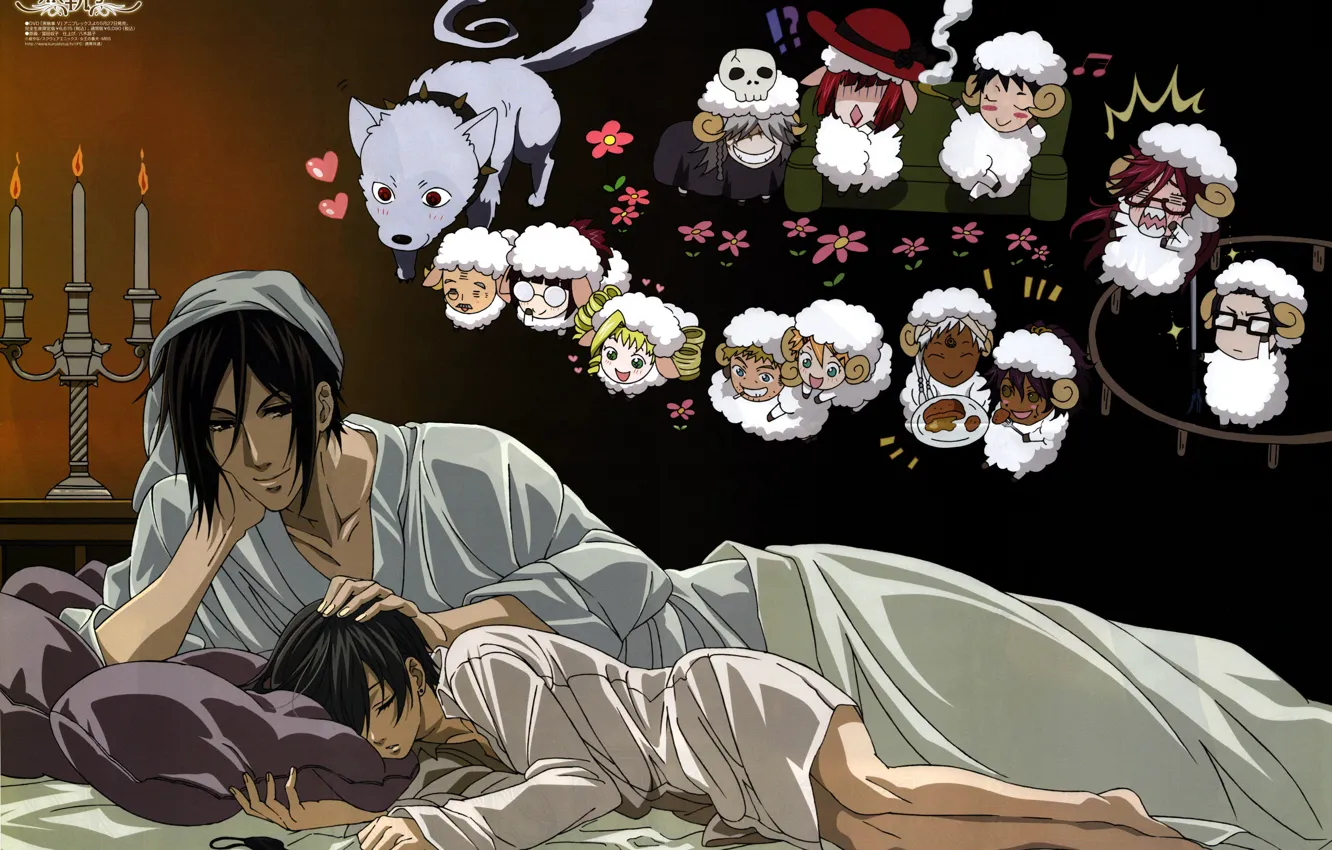 Photo wallpaper sleep, pillow, pajamas, cap, sheep, art, candle holder, kuroshitsuji