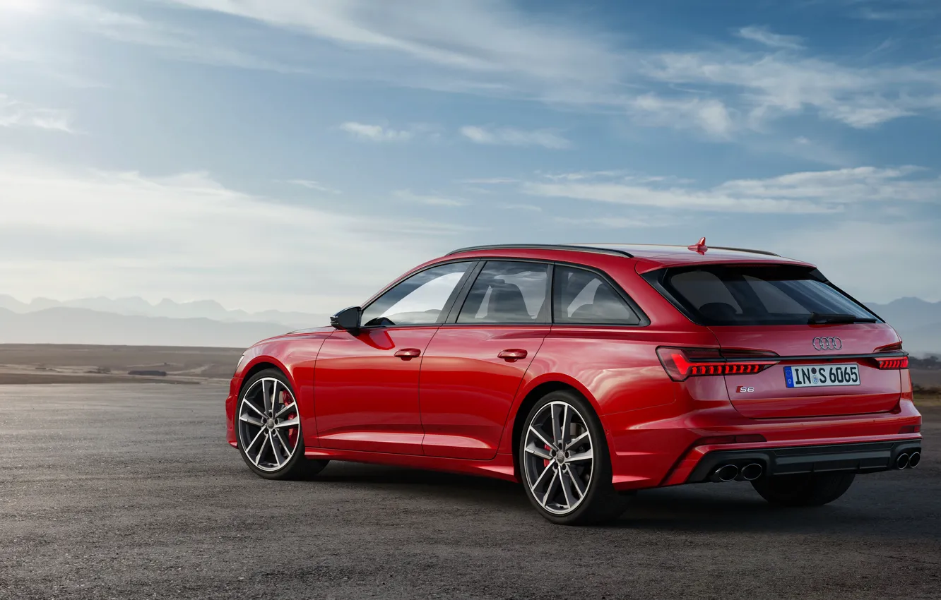 Photo wallpaper the sky, asphalt, red, Audi, Parking, universal, 2019, A6 Avant