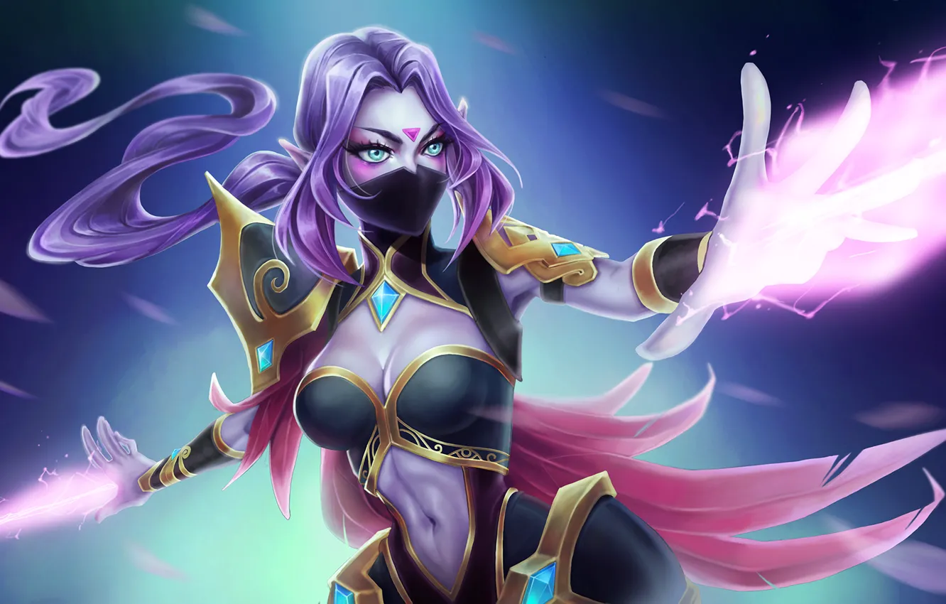 Photo wallpaper girl, magic, mask, art, shield, dota, woman, art