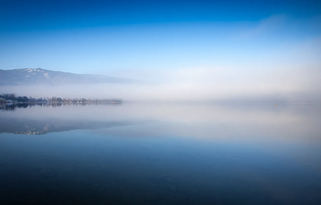 Photo wallpaper the sky, fog, lake, France, morning, Annecy