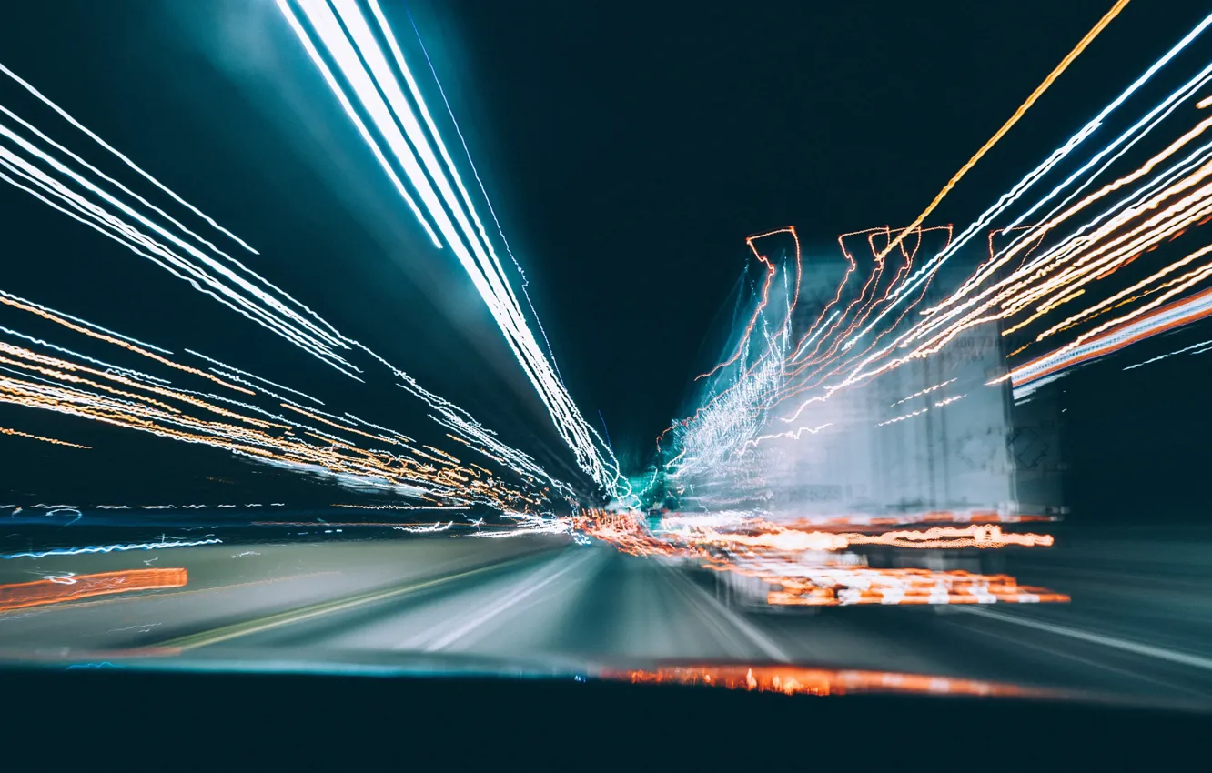 Photo wallpaper road, glass, light, the city, movement, speed