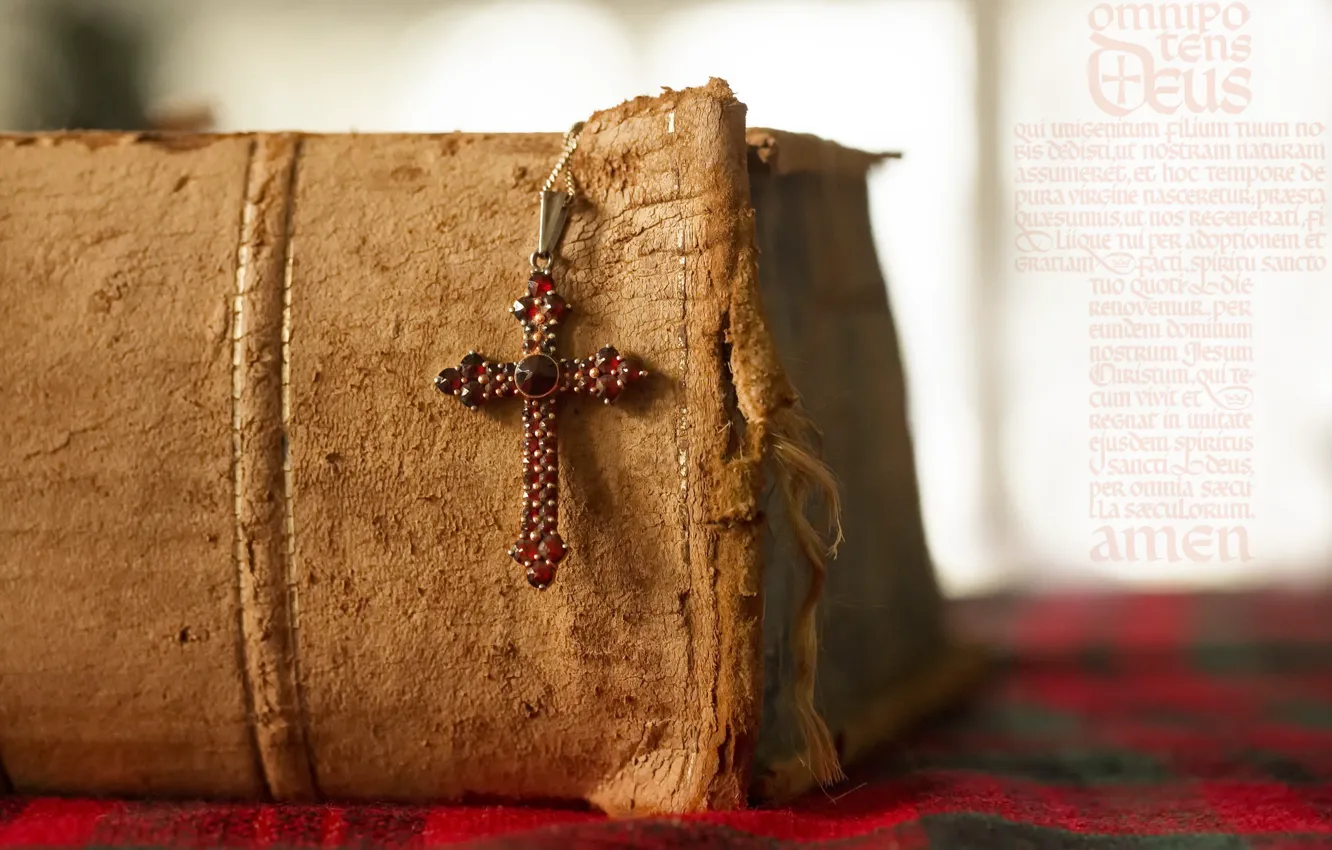 Photo wallpaper cross, book, prayer