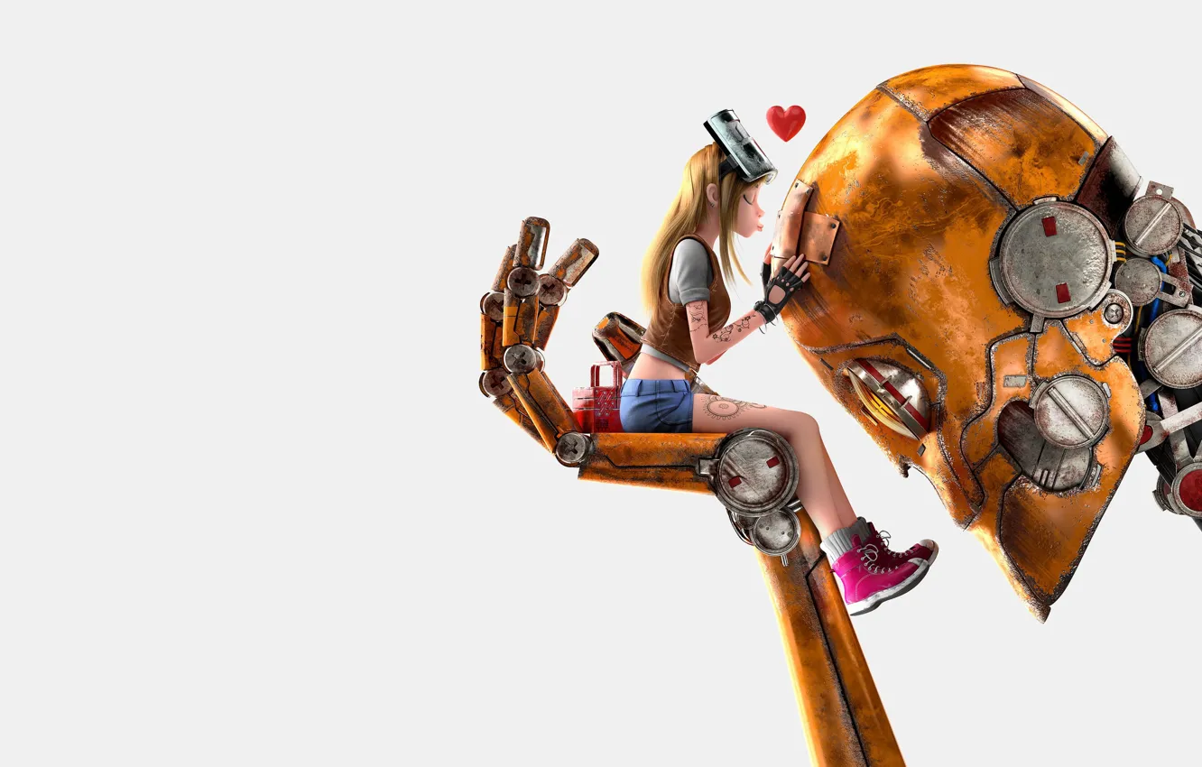 Photo wallpaper girl, robot, art, Michael Santin, Girl and Robot