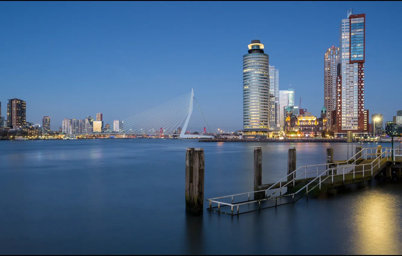 Photo wallpaper lights, Netherlands, Holland, Rotterdam, Rotterdam