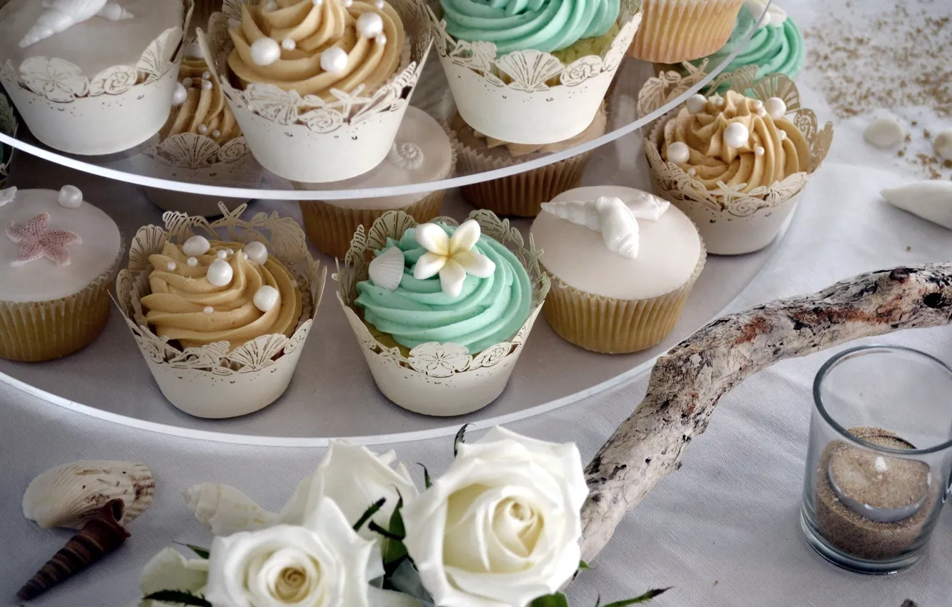 Photo wallpaper food, roses, decoration, wedding, cupcakes