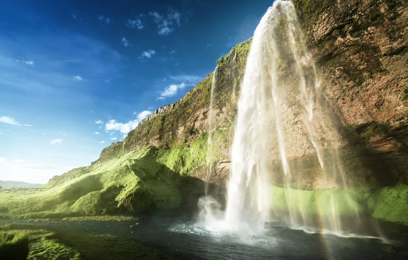 Photo wallpaper the sky, clouds, light, nature, blue, open, rocks, shore