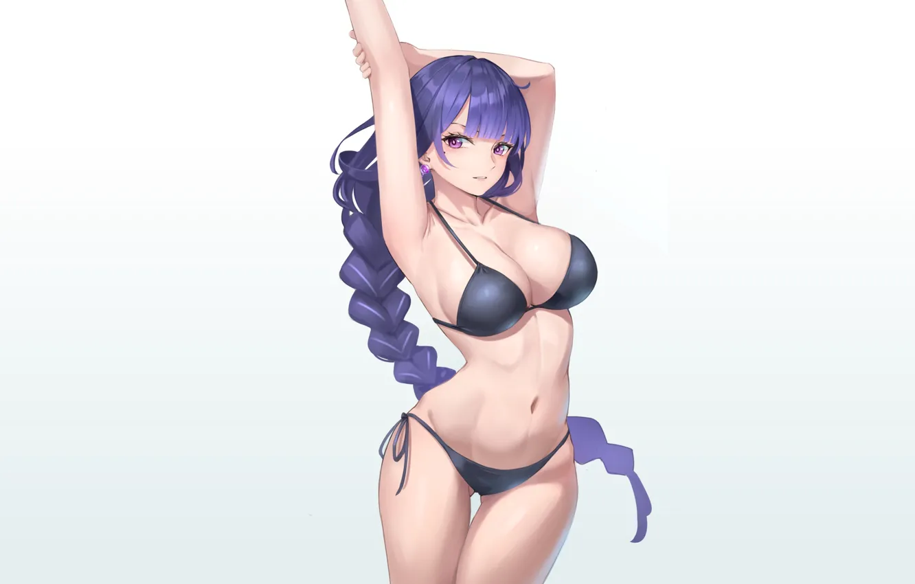 Photo wallpaper girl, ass, boobs, anime, purple, butt, babe, tight