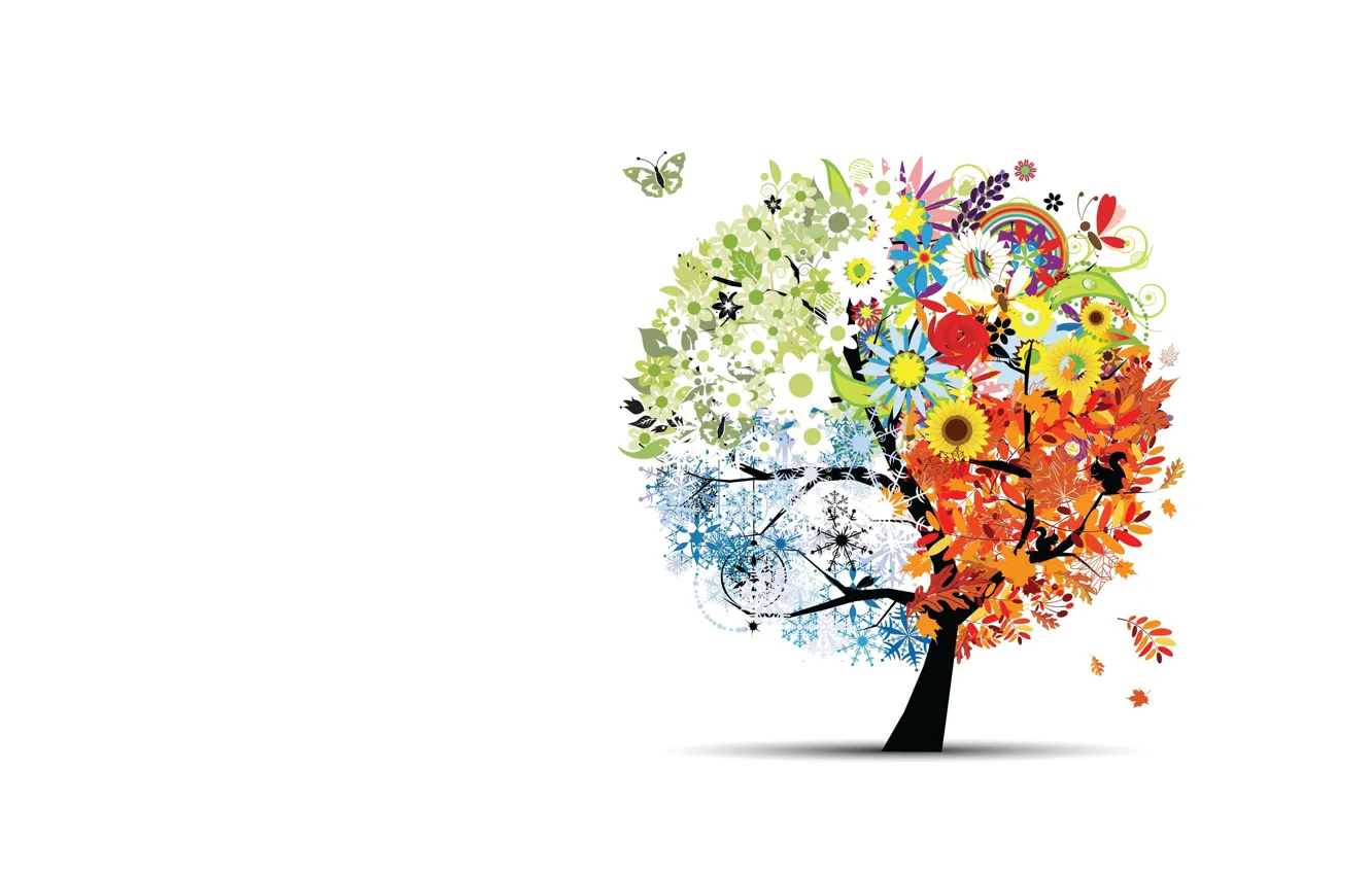 Photo wallpaper tree, seasons, vector, art, children's