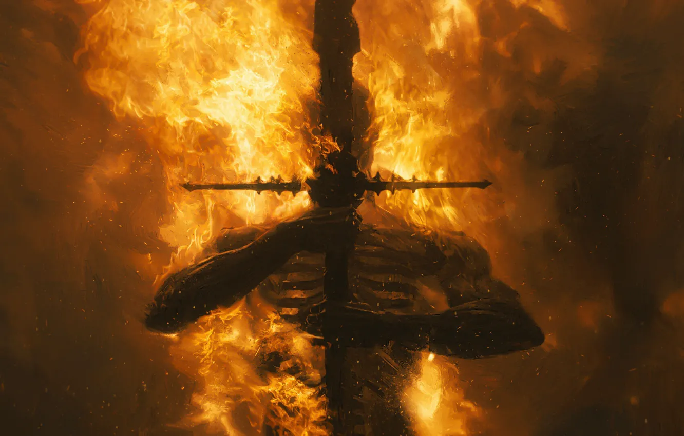 Photo wallpaper fire, sword, art, dark fantasy, Ash Thorp, flamberg