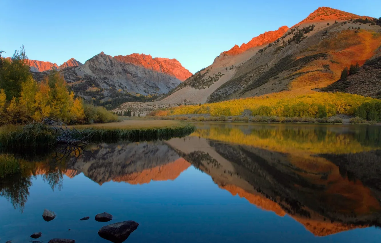 Photo wallpaper autumn, forest, mountains, lake, California, North Lake