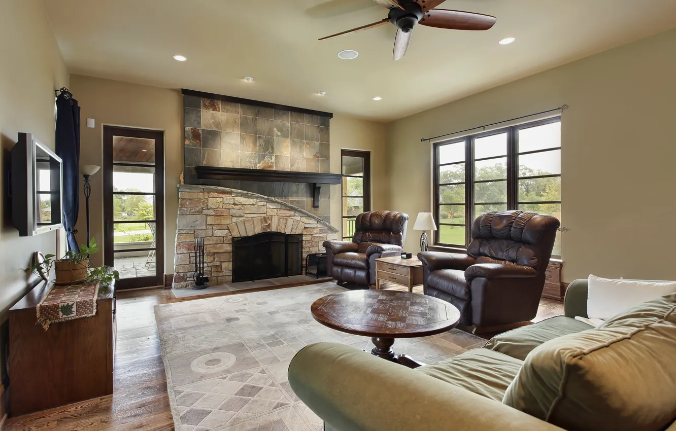 Photo wallpaper design, style, room, Villa, interior, fireplace, living room