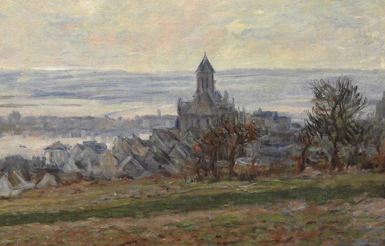Photo wallpaper landscape, picture, Claude Monet, The Church Of Vétheuil