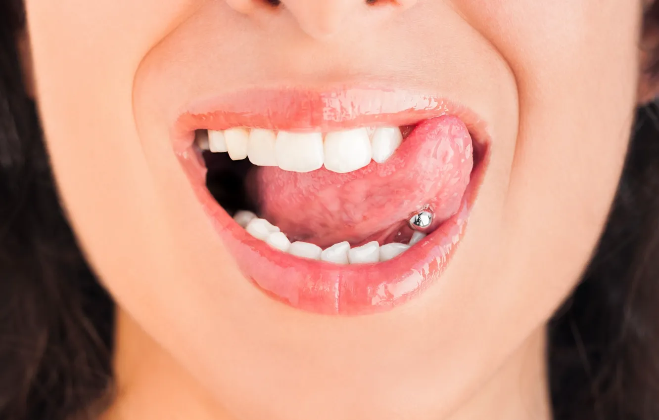 Photo wallpaper piercing, teeth, Tongue