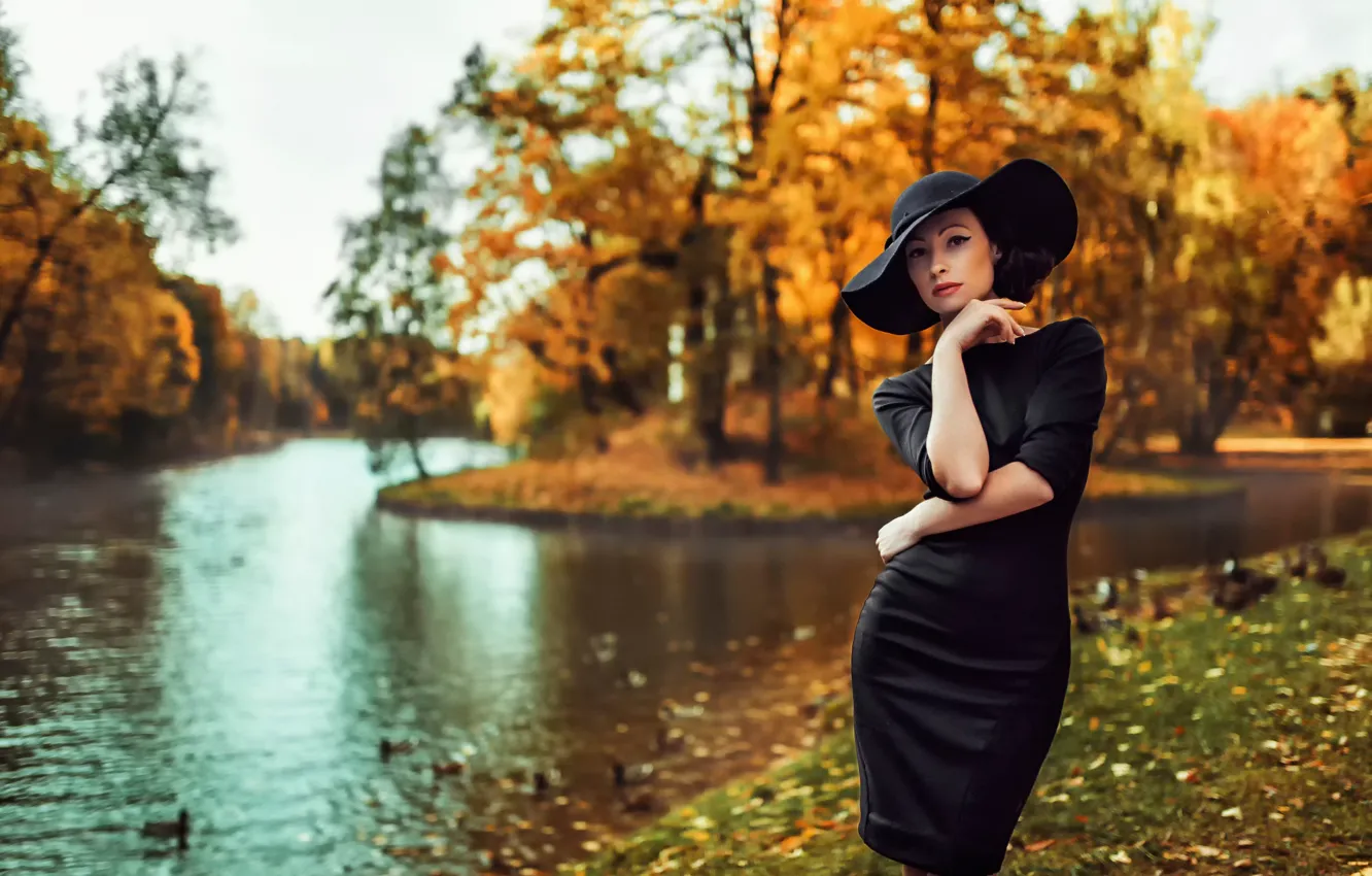 Photo wallpaper autumn, girl, dress, hat, Russia, Autumn colors