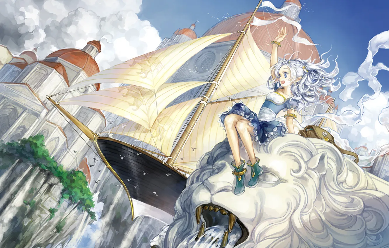 Photo wallpaper the sky, clouds, the city, mood, karabl, anime, girl, air city