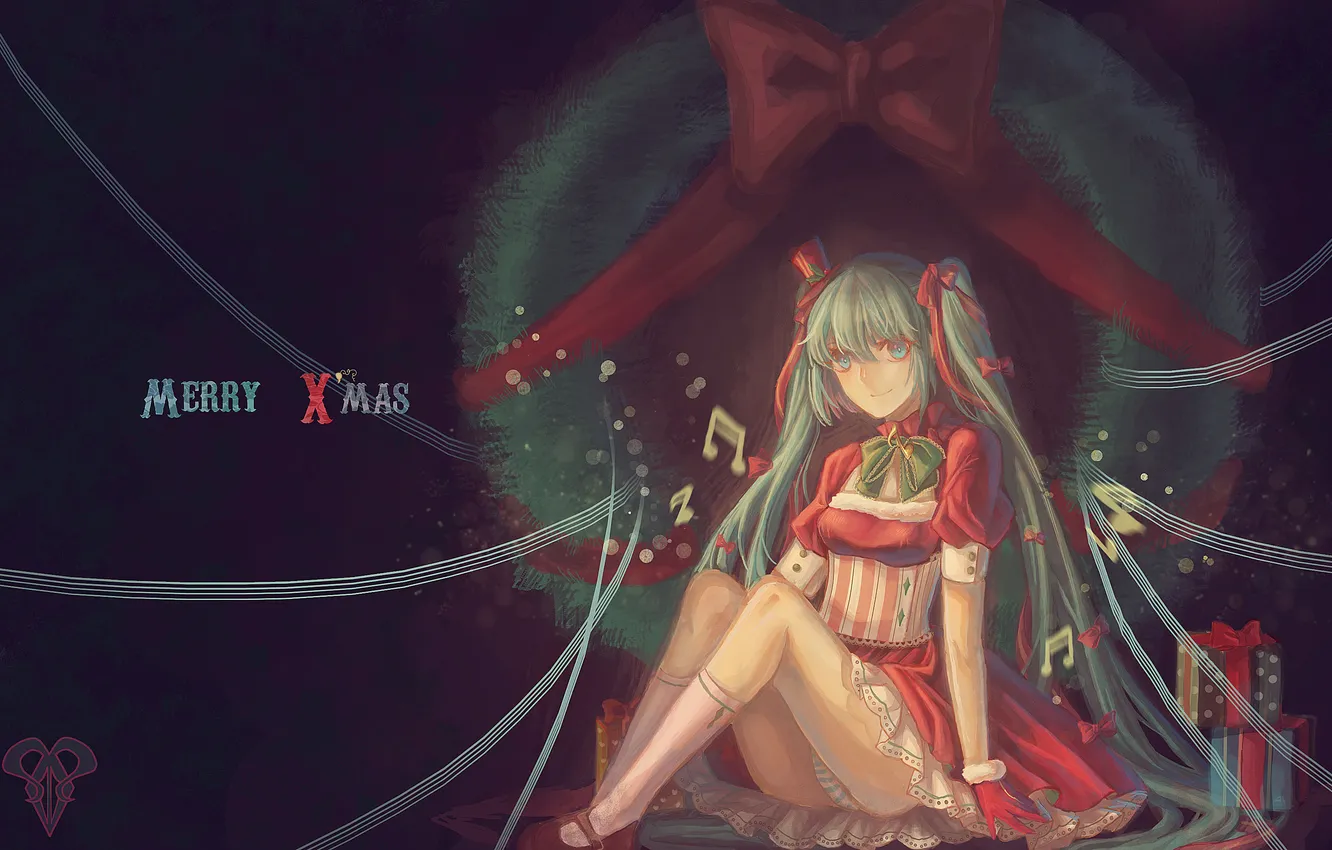 Photo wallpaper girl, smile, panties, vocaloid, sitting, long hair, Vocaloid, smile