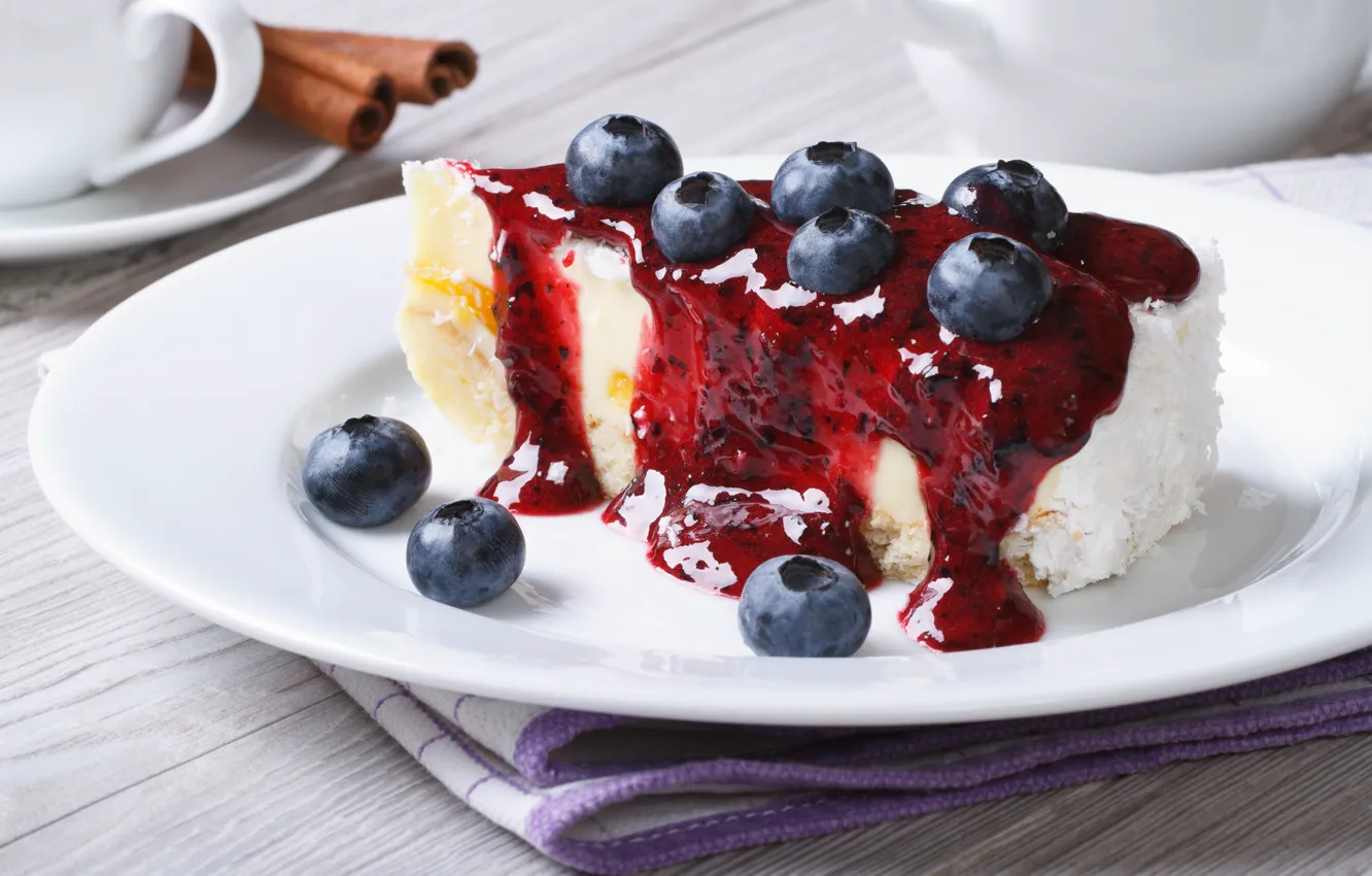Photo wallpaper berries, blueberries, cake, cake, cream, dessert, cakes, sweet